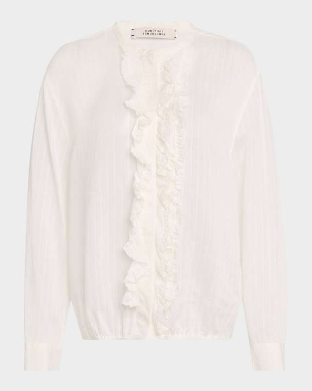 Cool Stripe Ruffle-Trim Blouse